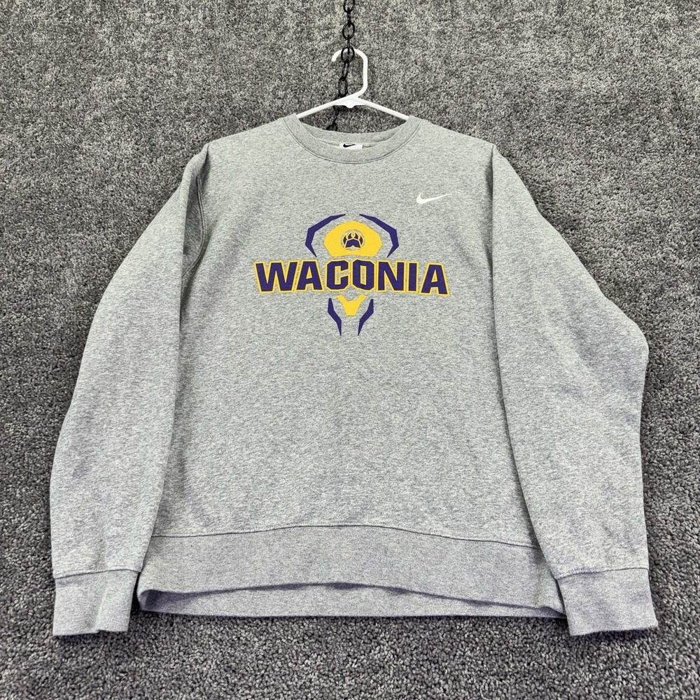 Nike Sweatshirt Mens Medium Gray Fleece Pullover Waconia Graphic Crew Neck Logo